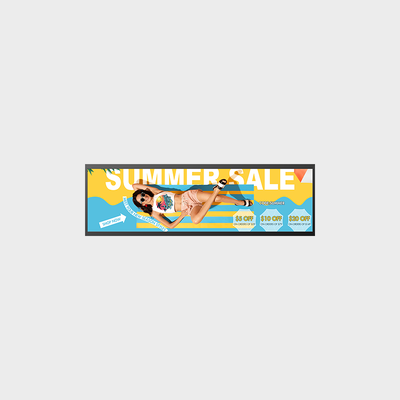 Display LCD tipo barra de 29 polegadas para publicidade com resolução 1920*360, suporte para montagem na parede
